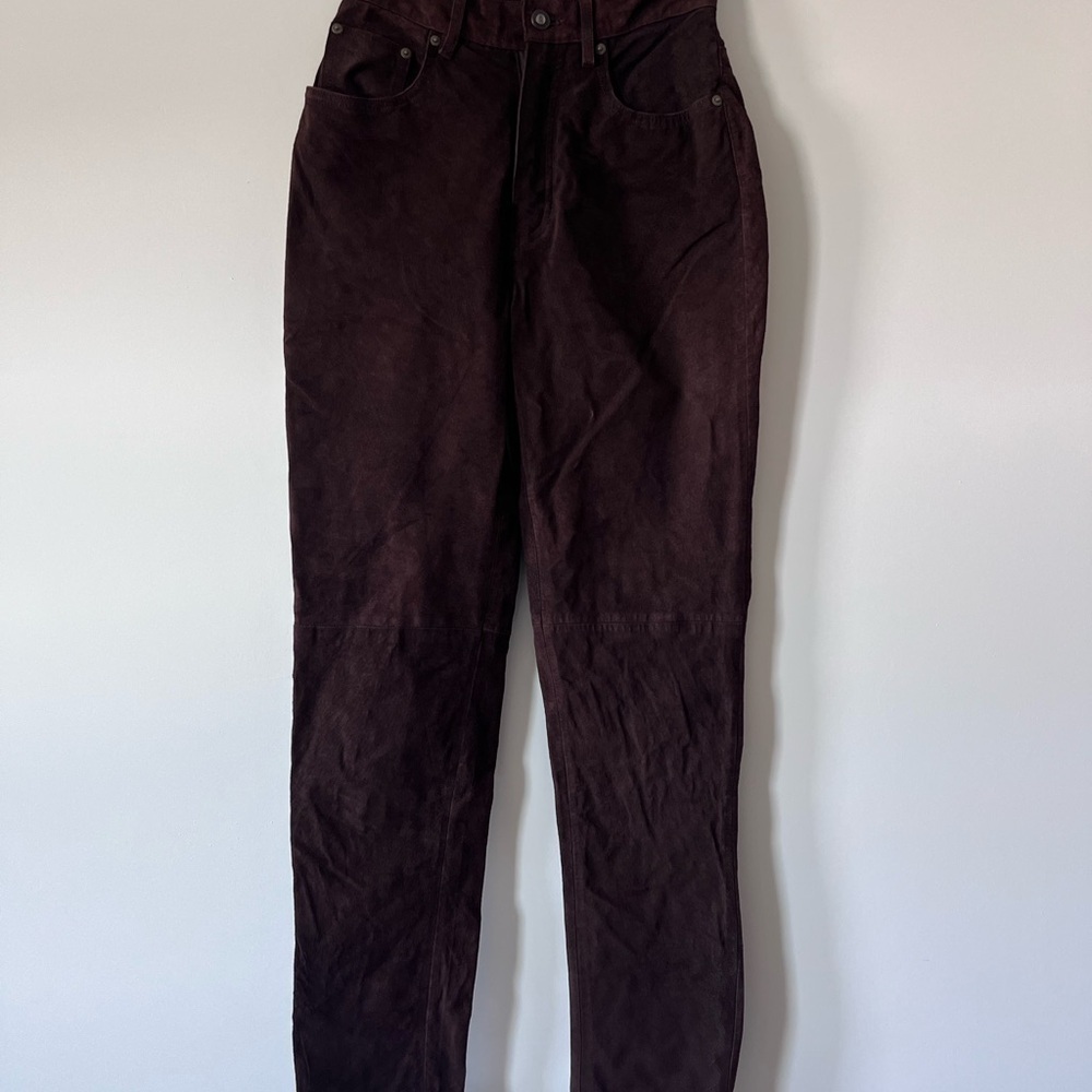 Vintage Exp Jeans By Express Chocolate Brown Genuine Suede Leather Pants 3/4